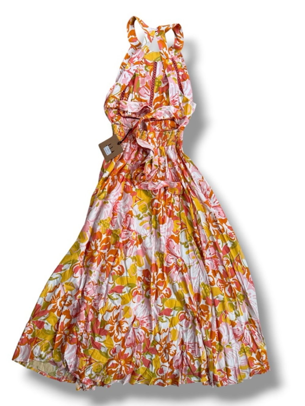 NWT Anthropologie Abel The Label Rumi Coral/Yellow Halter Neck Maxi Size Small - Picture 13 of 14
